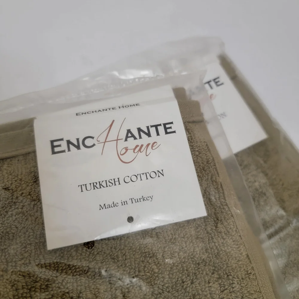 4 ENCHANTE HOME Turkish Cotton Hand Wash Towels olive with diamond shape Print